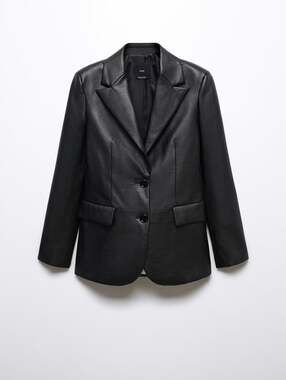 MNG Mango Black Faux Leather Blazer Jacket Size XS